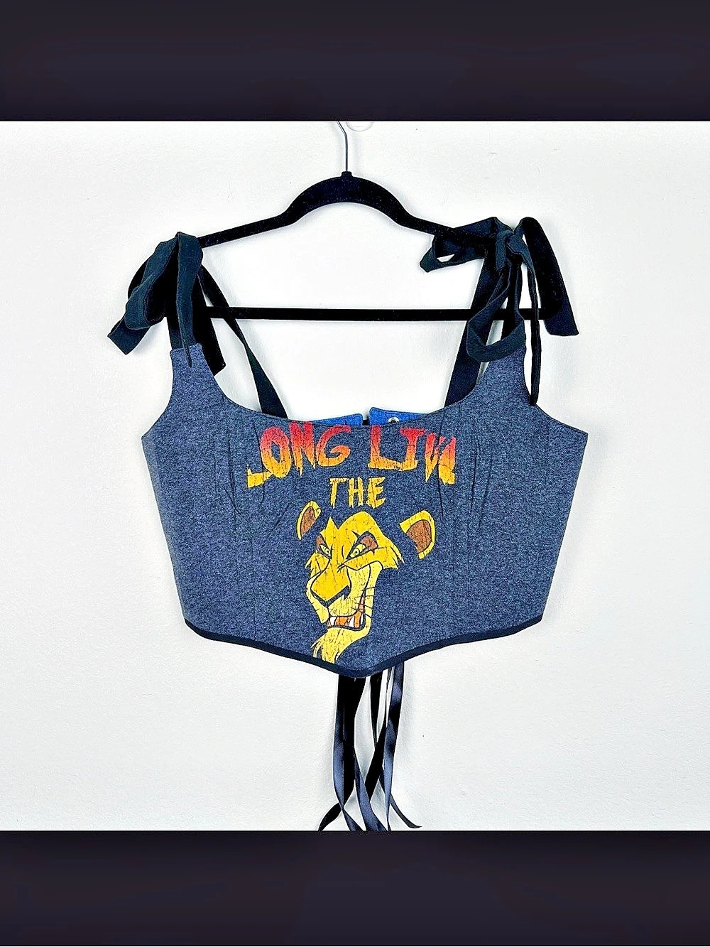 Handmade Grey Reworked Vintage Cartoon Graphic Corset Top OOAK
